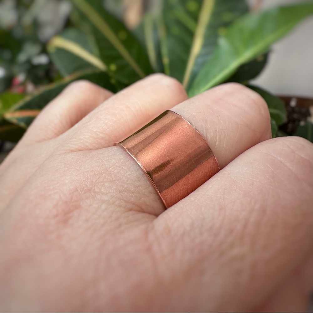 Men’s Raw Copper Open Cuff Ring Cigar Band Ring - 15mm Wide - Picture 3 of 5